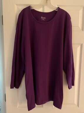 Denim & Co. Essentials 100% Cotton Long Sleeve Tunic - Size 3X Purple
